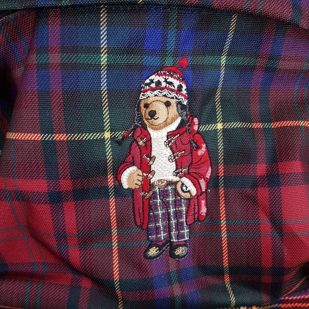 POLO Ralph Lauren Nordic Polo Bear Stewart‎ Plaid Backpack Laptop Bag Christmas